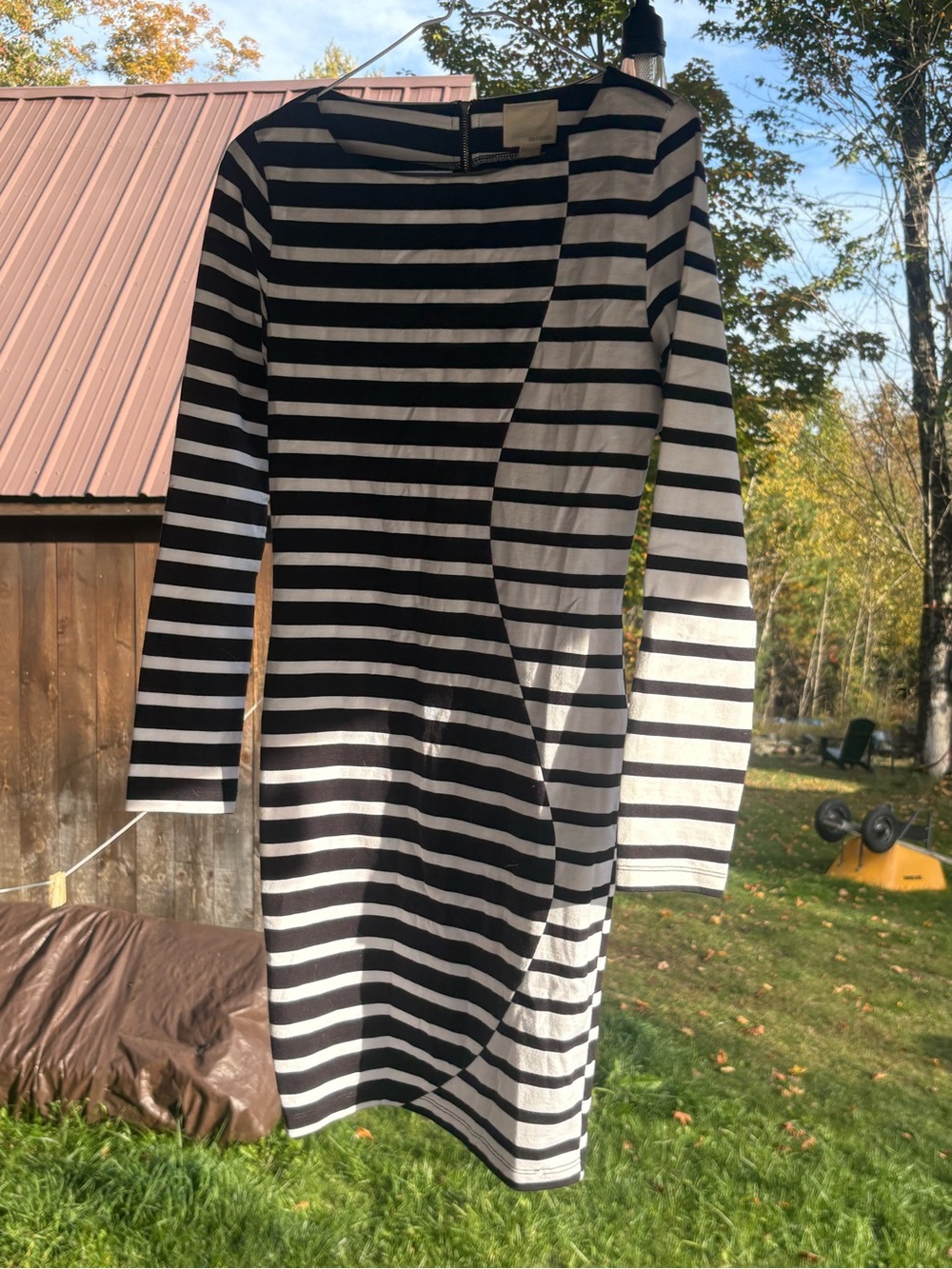 BOY. Band of Outsiders Black White Striped Cotton Zip Dress 0